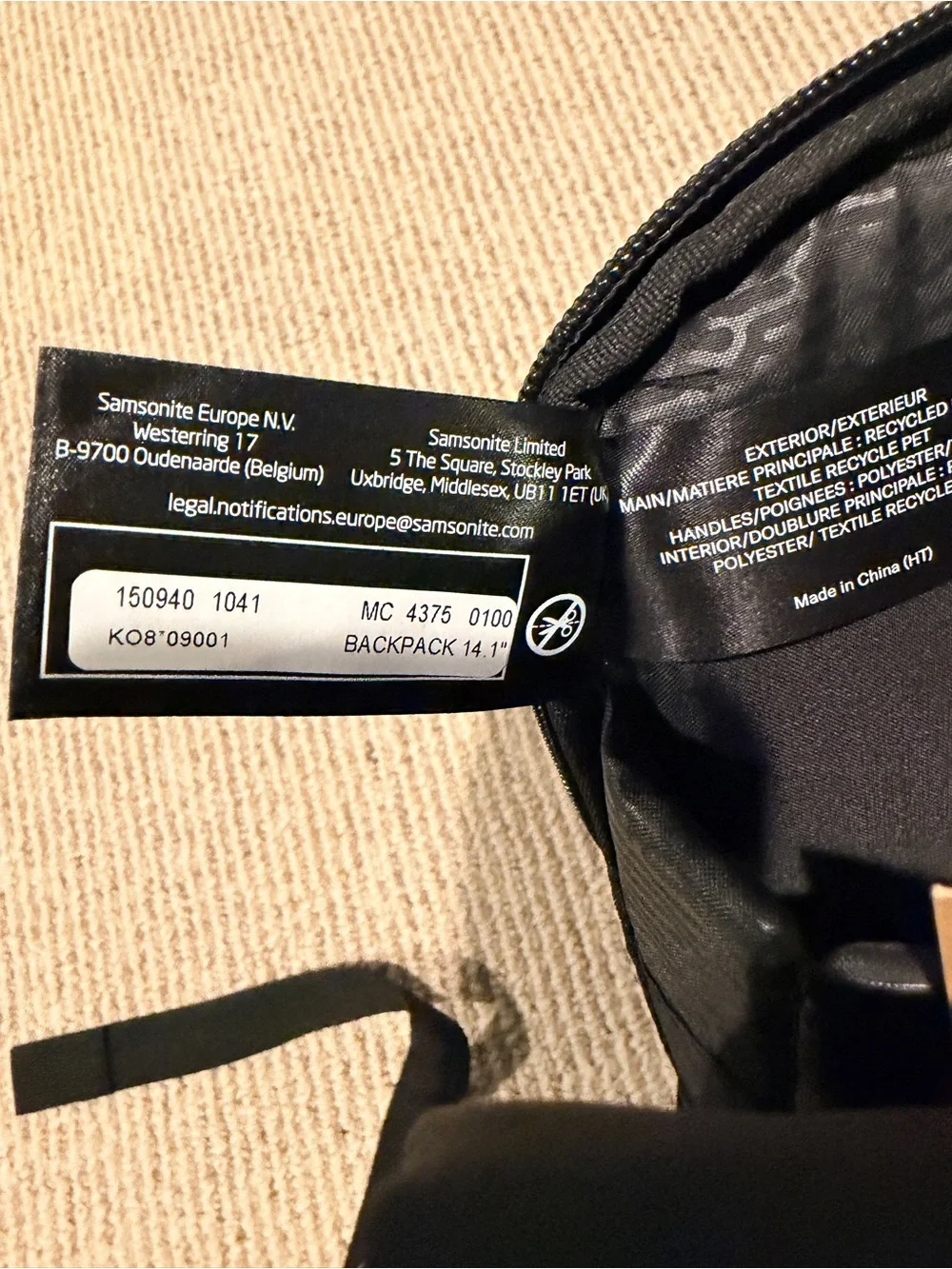 Samsonite Black Backpack with Reflective Center Stripe